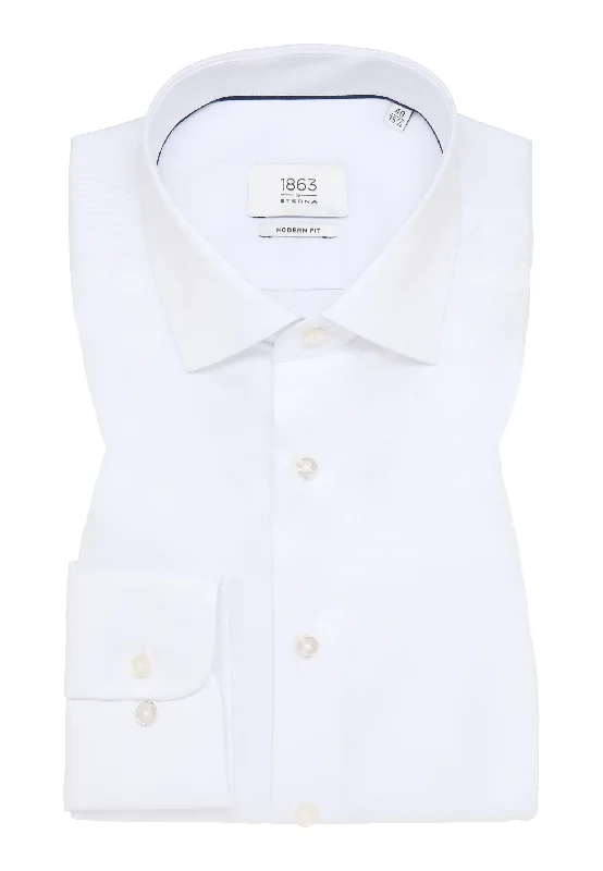 'Luxury Shirt' in White - Modern Fit - Two Ply Cotton Twill Dress Shirt with Kent Collar by Eterna 1863