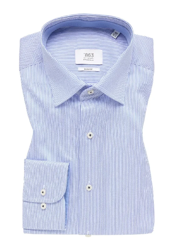 'Luxury Twill' In Royal Blue Micro Striped - Slim Fit - Two Ply Cotton Twill Dress Shirt with Kent Collar by Eterna 1863