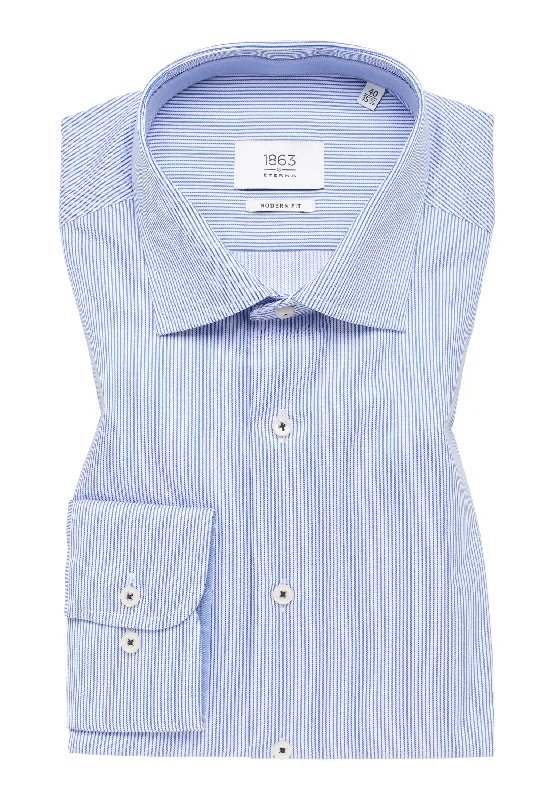 'Luxury Twill' in Royal Blue Micro Striped - Modern Fit - Two Ply Cotton Twill Dress Shirt with Kent Collar by Eterna 1863