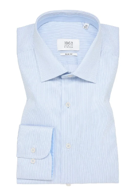 'Luxury Twill' In Sky Blue Micro Striped - Slim Fit - Two Ply Cotton Twill Dress Shirt with Kent Collar by Eterna 1863