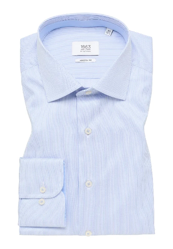 'Luxury Twill' in Sky Blue Micro Striped - Modern Fit - Two Ply Cotton Twill Dress Shirt with Kent Collar by Eterna 1863