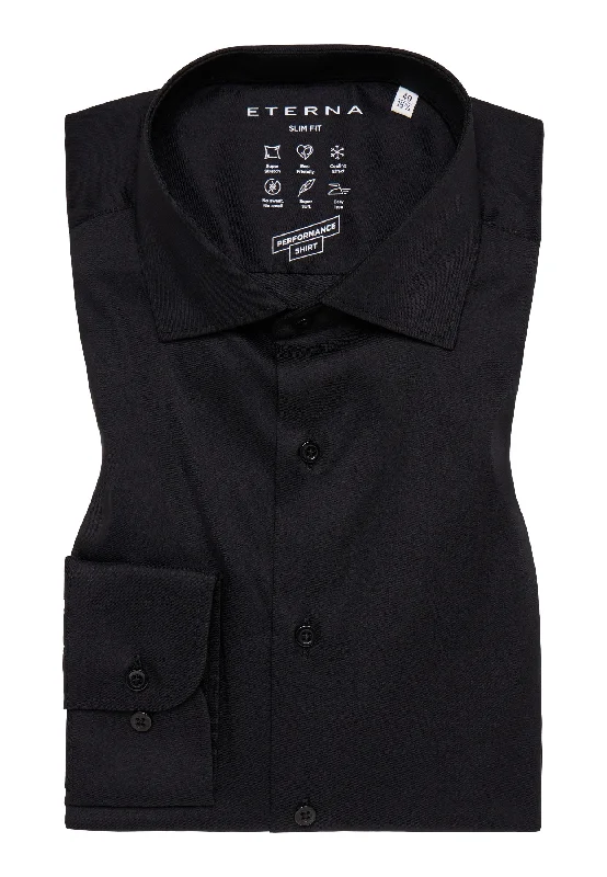 'Performance Shirt' in Black - Slim Fit Dress Shirt with Kent Collar by Eterna 1863