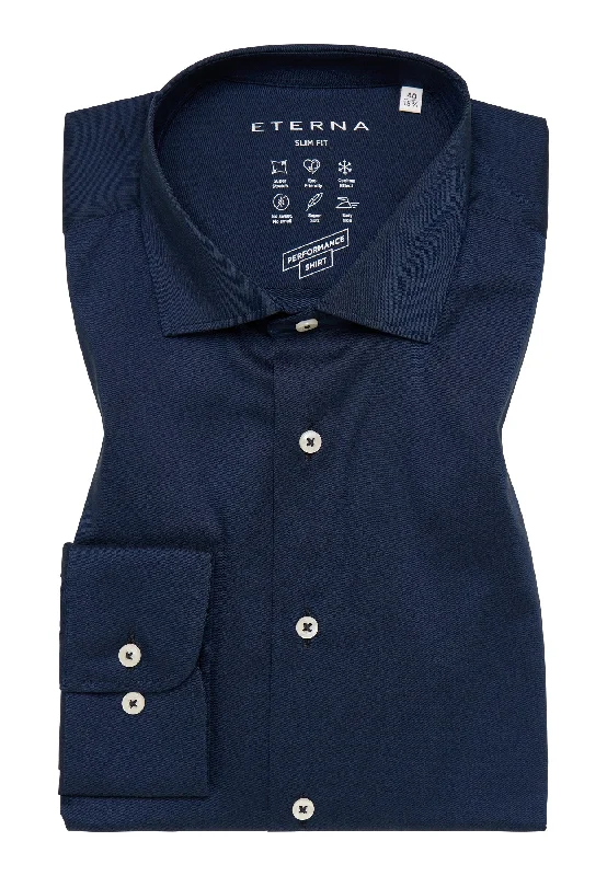 'Performance Shirt' in Navy - Slim Fit Dress Shirt with Kent Collar by Eterna 1863