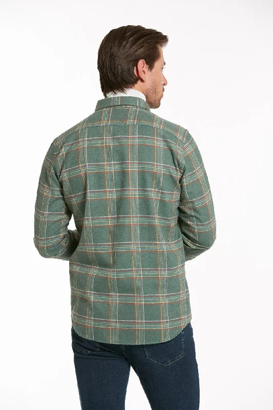 Slim Fit Long Sleeve Checked Cotton Blend Casual Shirt, Green K