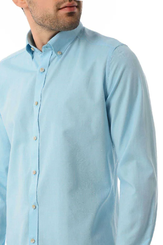 Slim Fit Long Sleeve Plain Cotton Casual Shirt, Mint