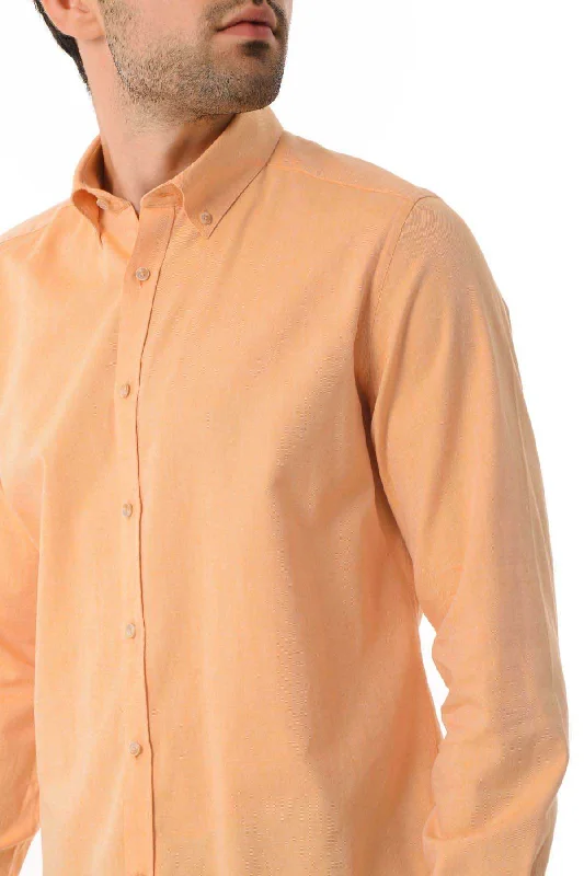 Slim Fit Long Sleeve Plain Cotton Casual Shirt, Orange