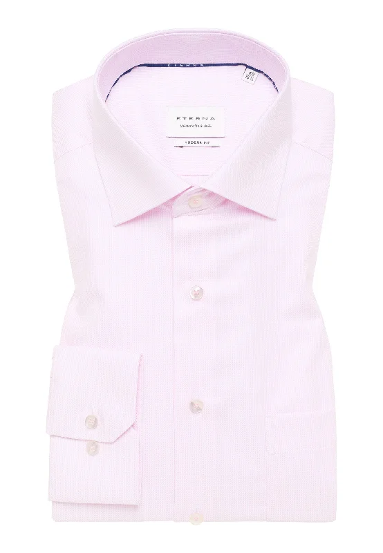 'Structured Twill' in Pink - Modern Fit - Textured Weave Cotton Twill Dress Shirt with Kent Collar and Pocket by Eterna 1863