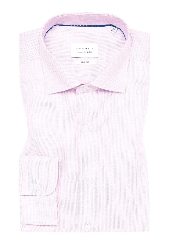 'Structured Twill' In Pink - Slim Fit - Textured Weave Cotton Twill Dress Shirt with Cutaway Collar by Eterna 1863