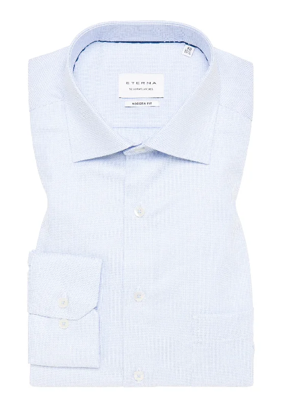 'Structured Twill' in Sky Blue - Modern Fit - Textured Weave Cotton Twill Dress Shirt with Kent Collar and Pocket by Eterna 1863