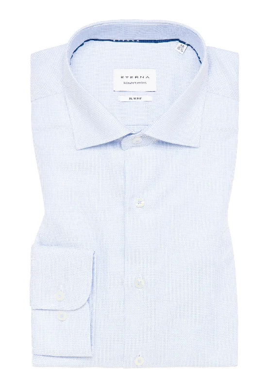 'Structured Twill' In Sky Blue - Slim Fit - Textured Weave Cotton Twill Dress Shirt with Cutaway Collar by Eterna 1863