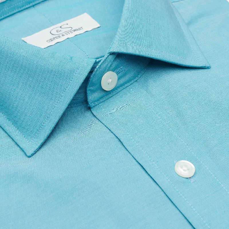 Teal Wrinkle-Free Stretch Cotton Dress Shirt with Spread Collar by Cooper & Stewart