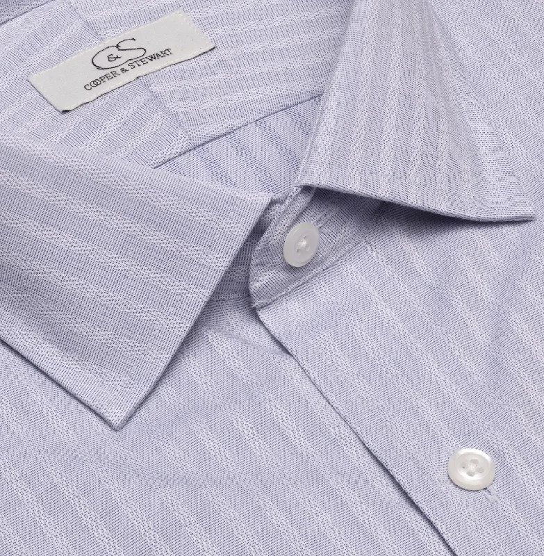 Tonal Grey Text Dobby Stripe Wrinkle-Free Cotton Dress Shirt by Cooper & Stewart