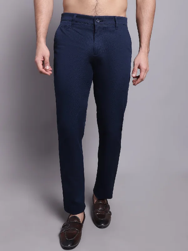 Men's Casual Flat front Navy Blue  Trousers