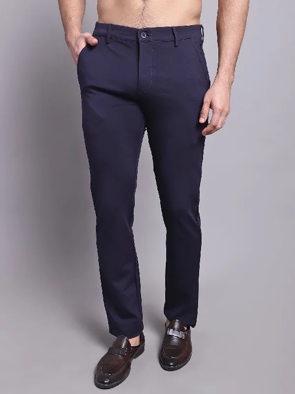 Men's Casual Flat front Navy Blue  Trousers