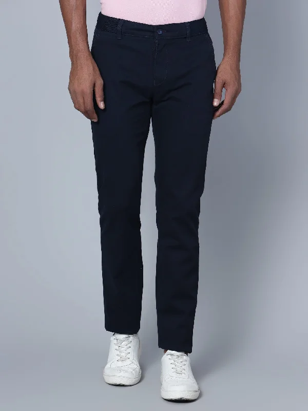 Men's Casual Flat front Navy Blue  Trousers