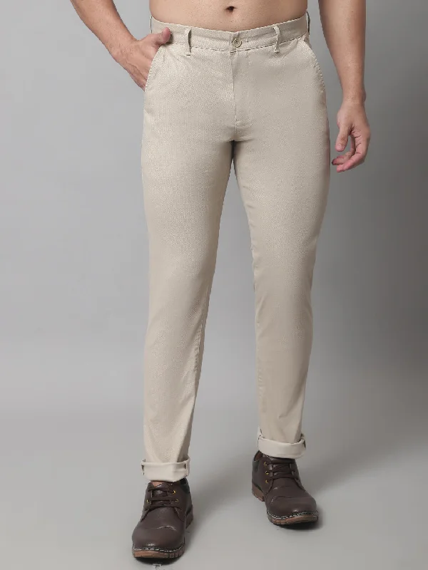 Men's Casual Flat front Beige  Trousers Laid Laid