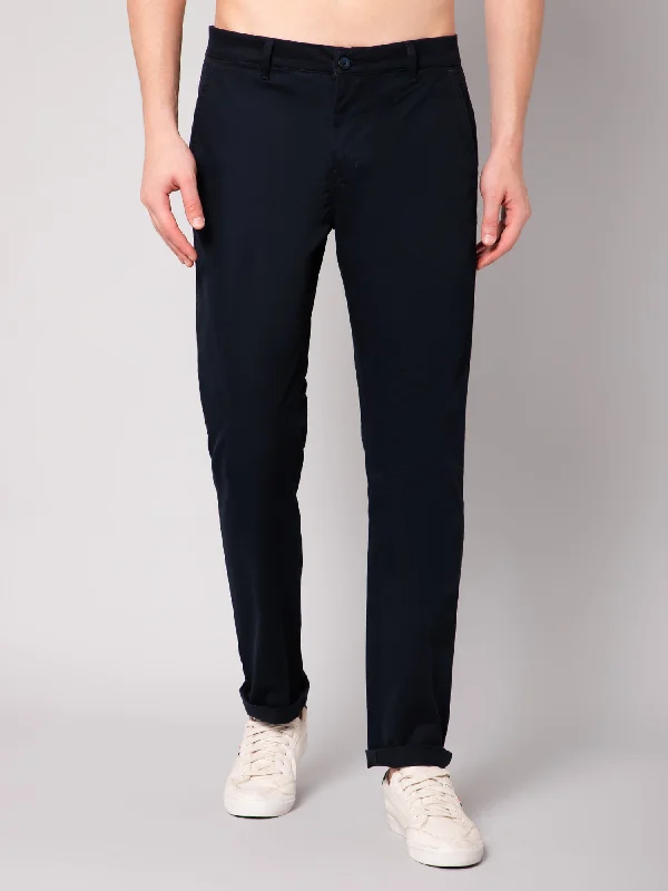 Men's Casual Flat front Navy Blue  Trousers Classic Men's Pin Classic Men's Pin