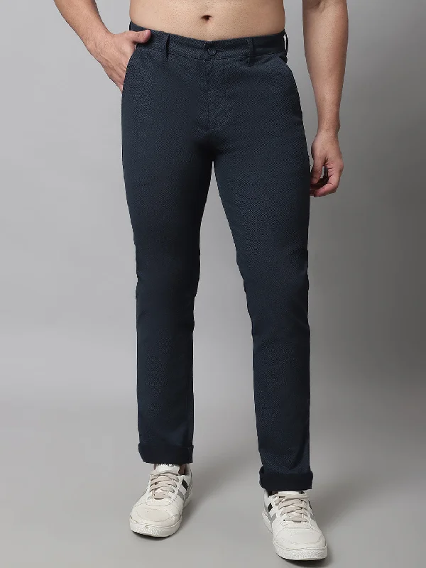 Men's Casual Flat front Navy Blue  Trousers Business Business