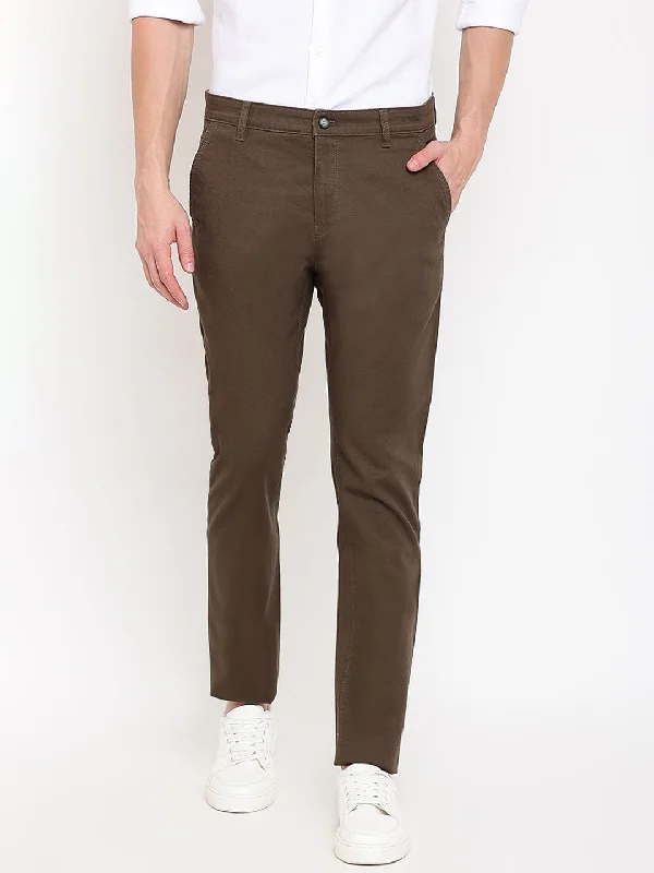 Men's Casual Flat front Olive Green  Trousers Youthful Men's Pop Youthful Men's Pop