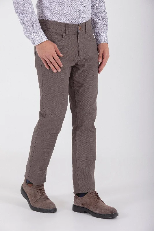 Regular Fit 5 Pocket Low Waist Unpleated Cotton Gray Casual Pants, Mink Earthy Men's Sustainable  Earthy Men's Sustainable 