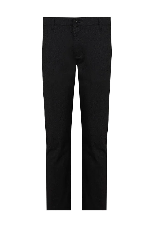 Regular Fit Side Pocket High Waist Unpleated Cotton Black Casual Pants, Black