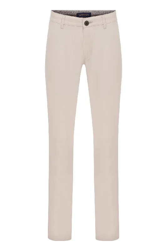 Regular Fit Side Pocket Low Waist Unpleated Cotton Mink Casual Pants, Beige