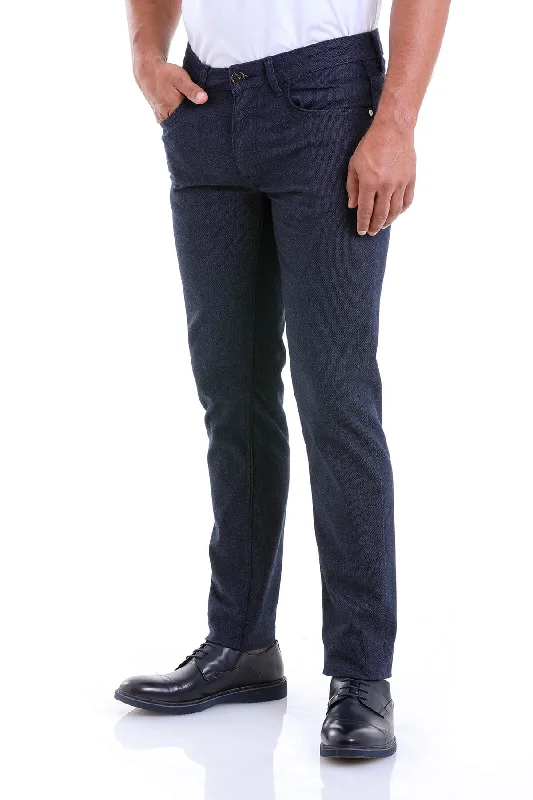 Slim Fit 5 Pocket Low Waist Unpleated Cotton Black Casual Pants, Navy D.