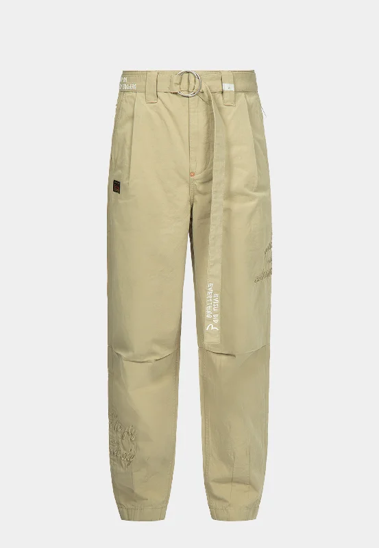 EVisu Tone on Tone Slogan& Kamon Emb Pants Beige Relaxed Men's Australian  Relaxed Men's Australian 