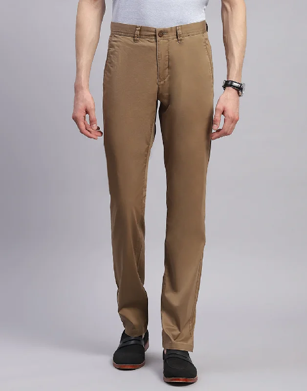 Men Brown Solid Regular Fit Trouser