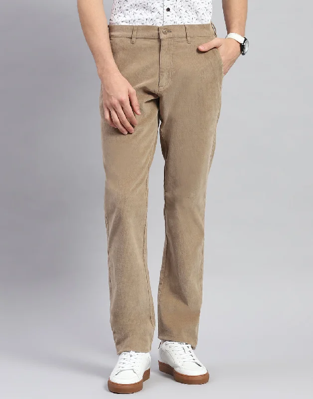 Men Khaki Solid Regular Fit Trouser Dynamic Men's High Dynamic Men's High