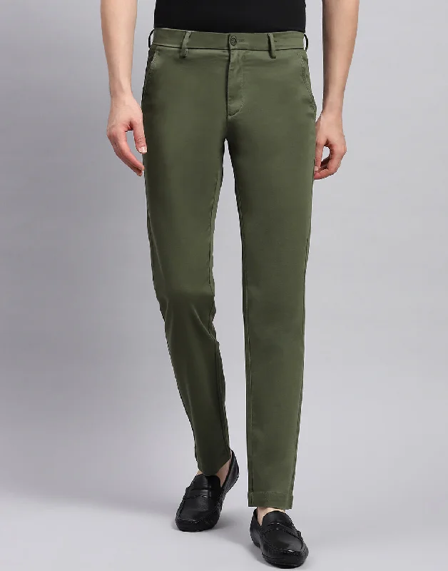 Men Olive Solid Regular Fit Trouser Refined Men's Velvet Refined Men's Velvet