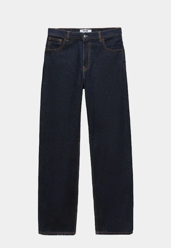 Msgm Straight - Leg Denim Pants Blue Preppy Men's College Preppy Men's College