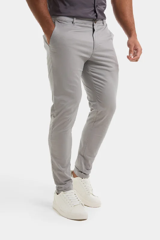 Athletic Fit Cotton Stretch Chino Pants in Pale Grey