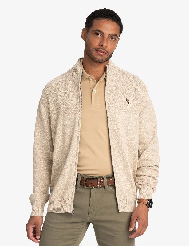 COTTON MARL FULL ZIP SWEATER