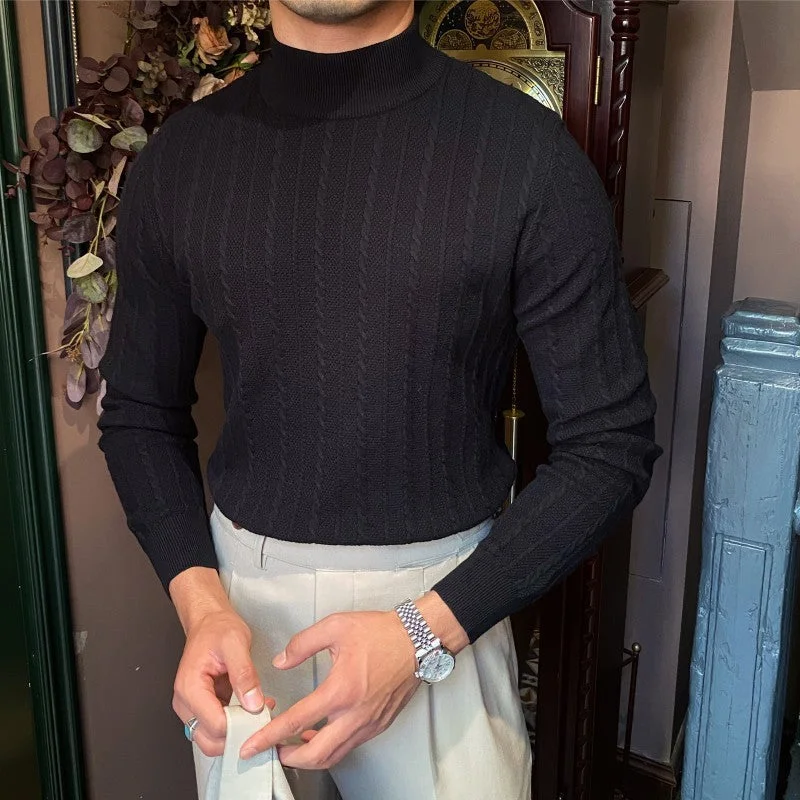 Jacquard Long Sleeve Half Turtleneck Slim Sweater