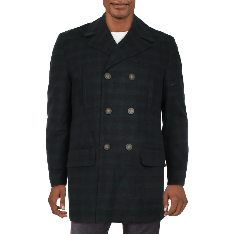 Lauren Ralph Lauren Mens Wool Blend Plaid Pea Coat