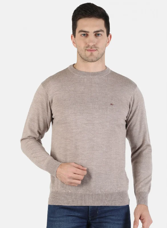 Men Beige Solid Pullover