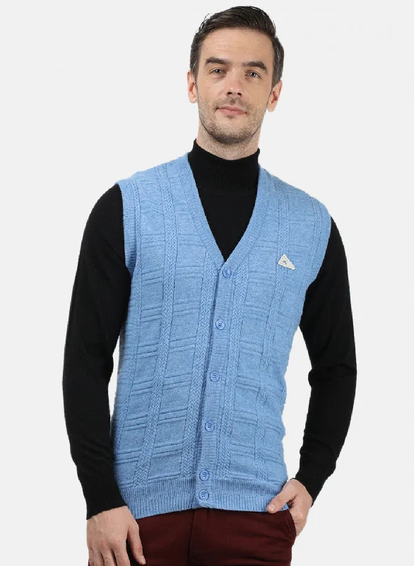 Men Blue Self Design Cardigan