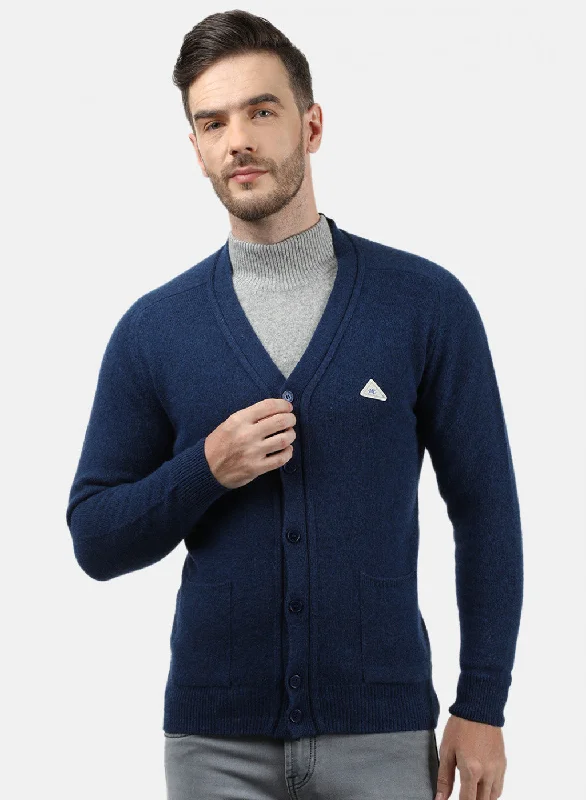 Men Blue Solid Cardigan