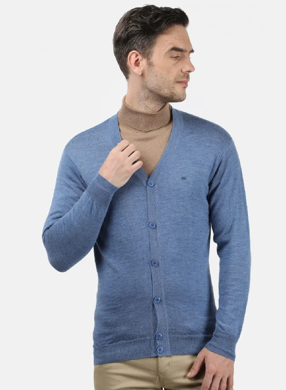 Men Blue Solid Cardigan