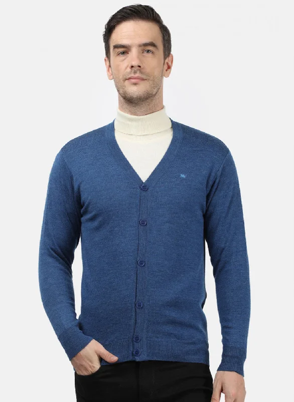 Men Blue Solid Cardigan