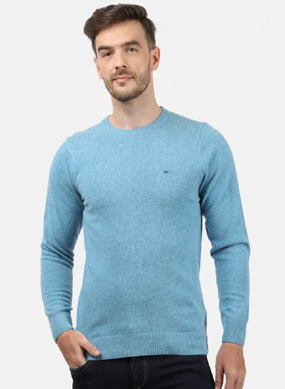 Men Blue Solid Pullover