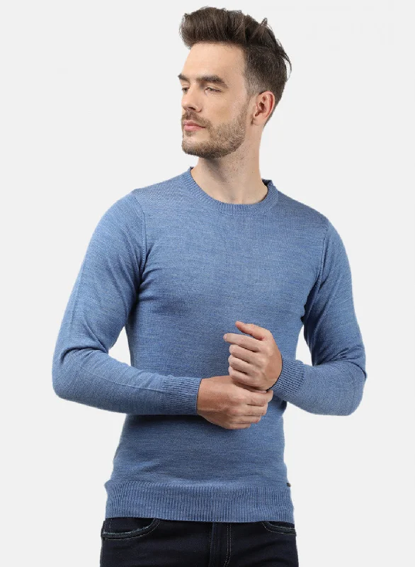 Men Blue Solid Pullover