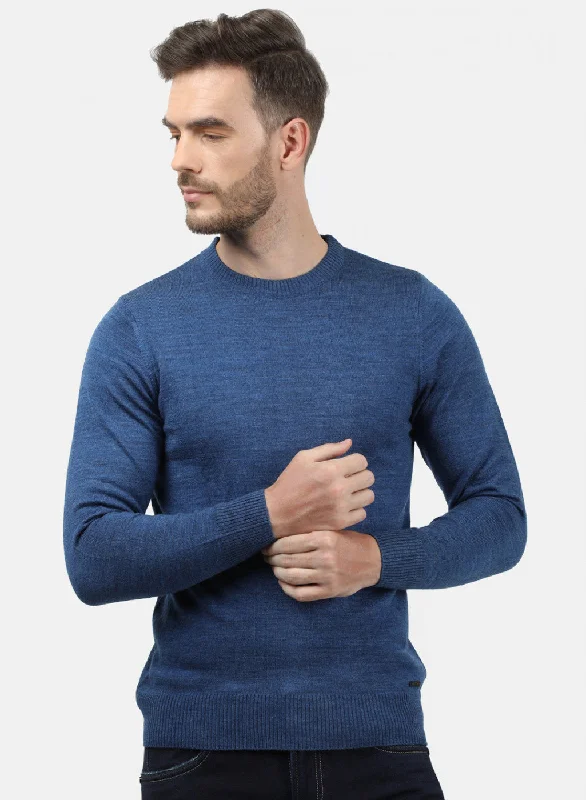 Men Blue Solid Pullover