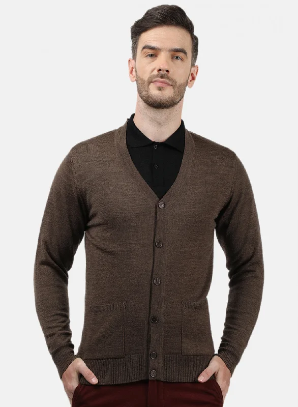 Men Brown Solid Cardigan