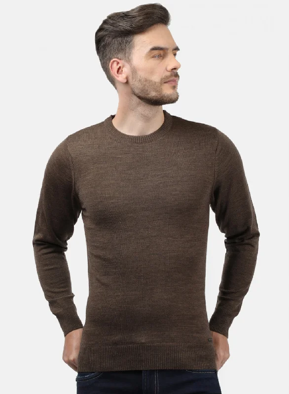 Men Brown Solid Pullover