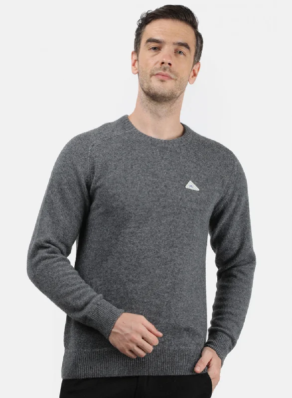 Men Dark Grey Solid Pullover