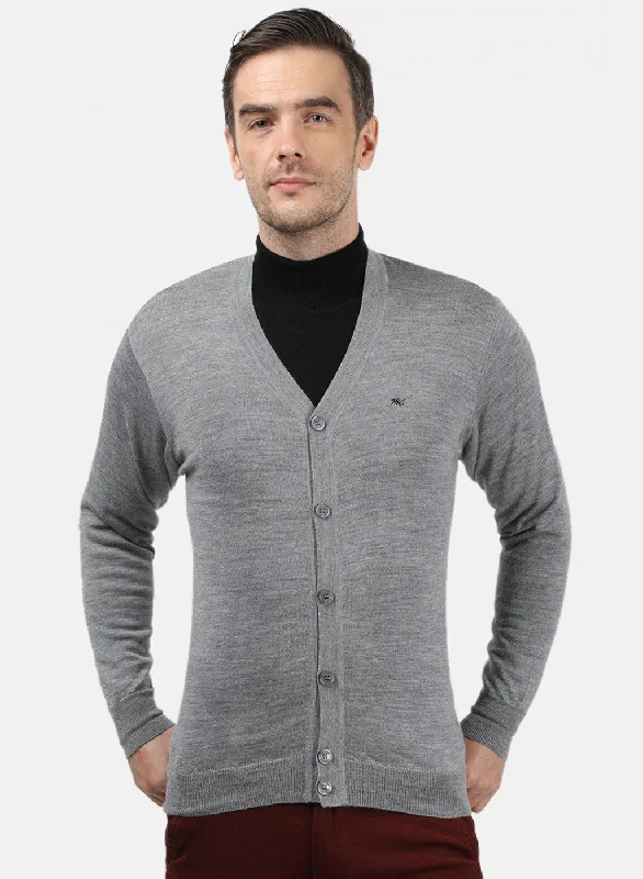 Men Grey Solid Cardigan