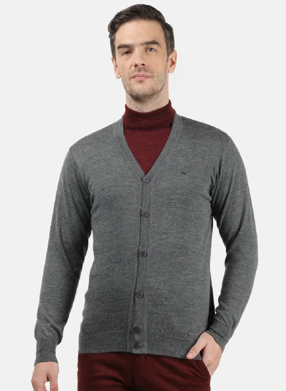 Men Grey Solid Cardigan