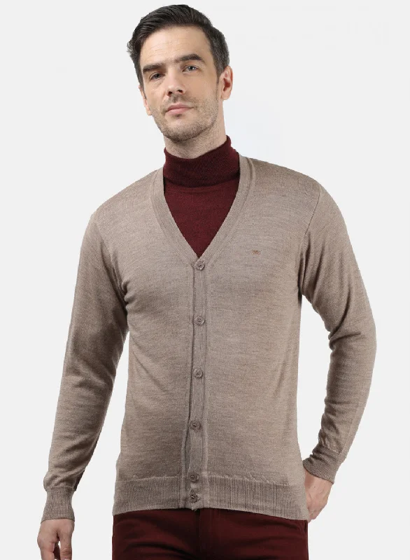 Men Light Brown Solid Cardigan